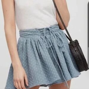 Free People Blue Skort Meet Your Match Shorts Cotton Blend